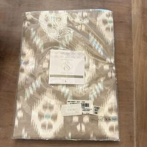NIB Ballard Designs Suzanne Kasler Ikat Curtain Panel 108in Natural‎ Aqua Linen